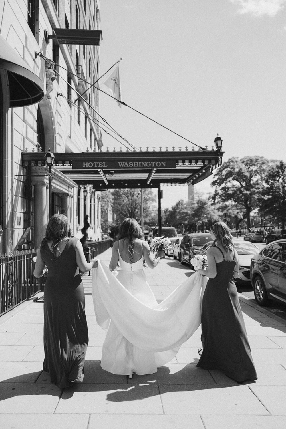 bride walks along DC city streets