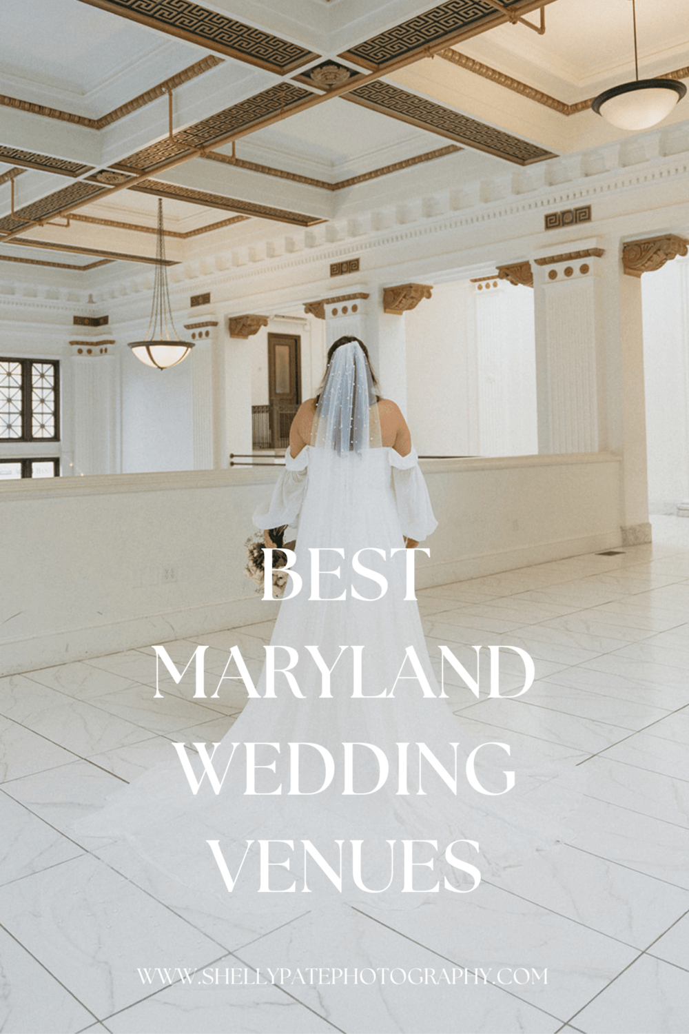 A bride takes solo wedding photos at her historic wedding venue in downtown Frederick, Maryland.