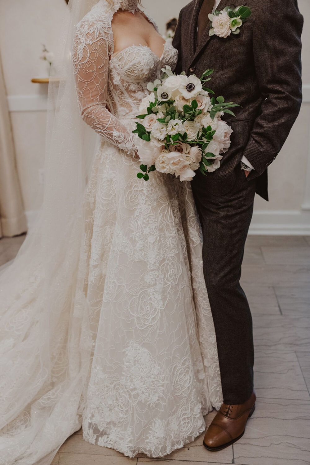 couple embraces during wedding first look