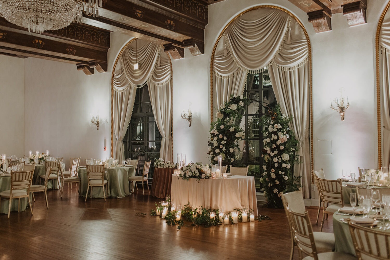 floral wedding decor and arch at St. Regis DC hotel