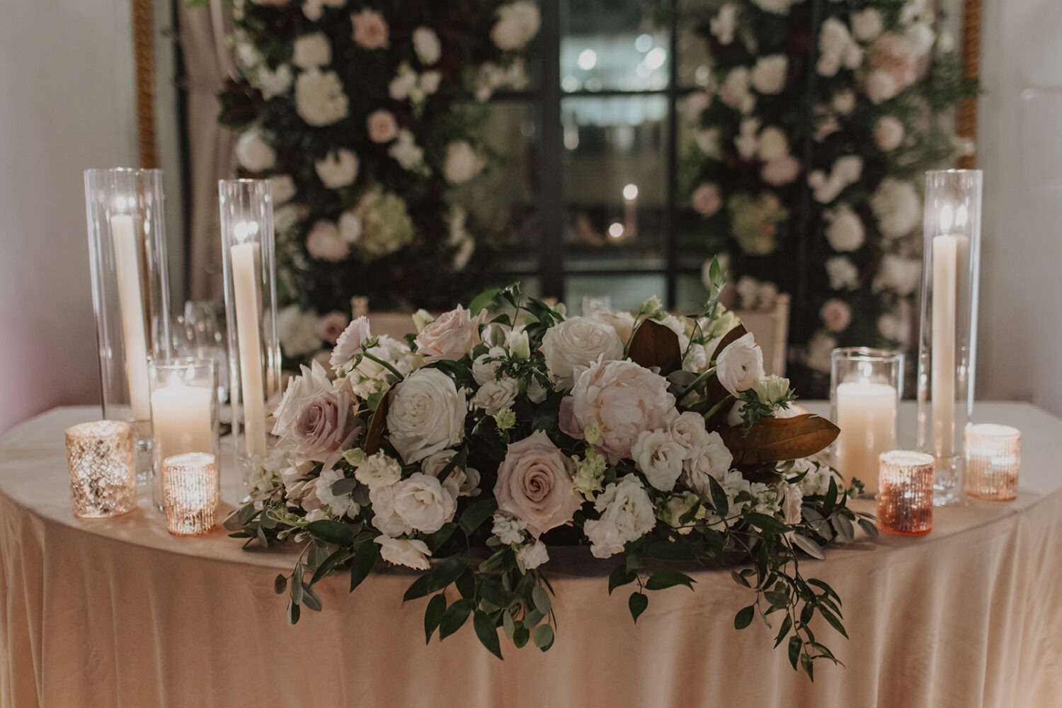 wedding florals on wedding reception table