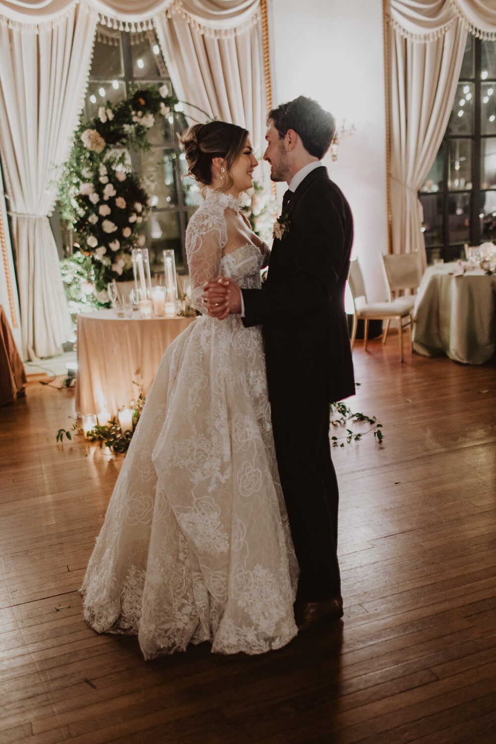 couple dances in ballroom at St. Regis DC hotel