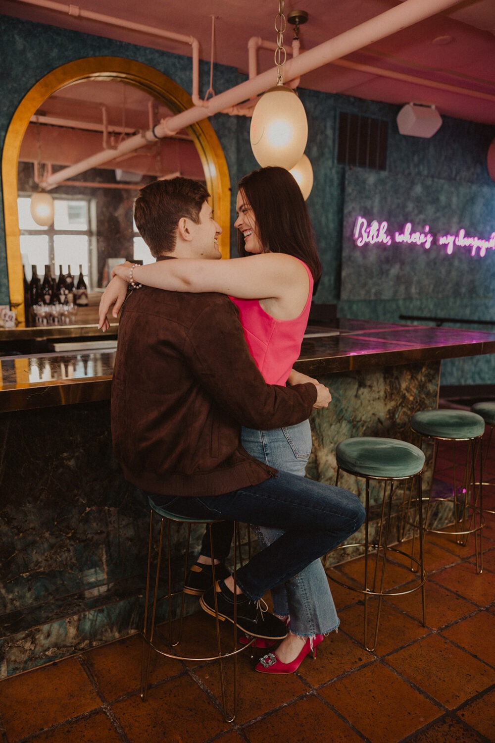 couple embracing during engagement shoot