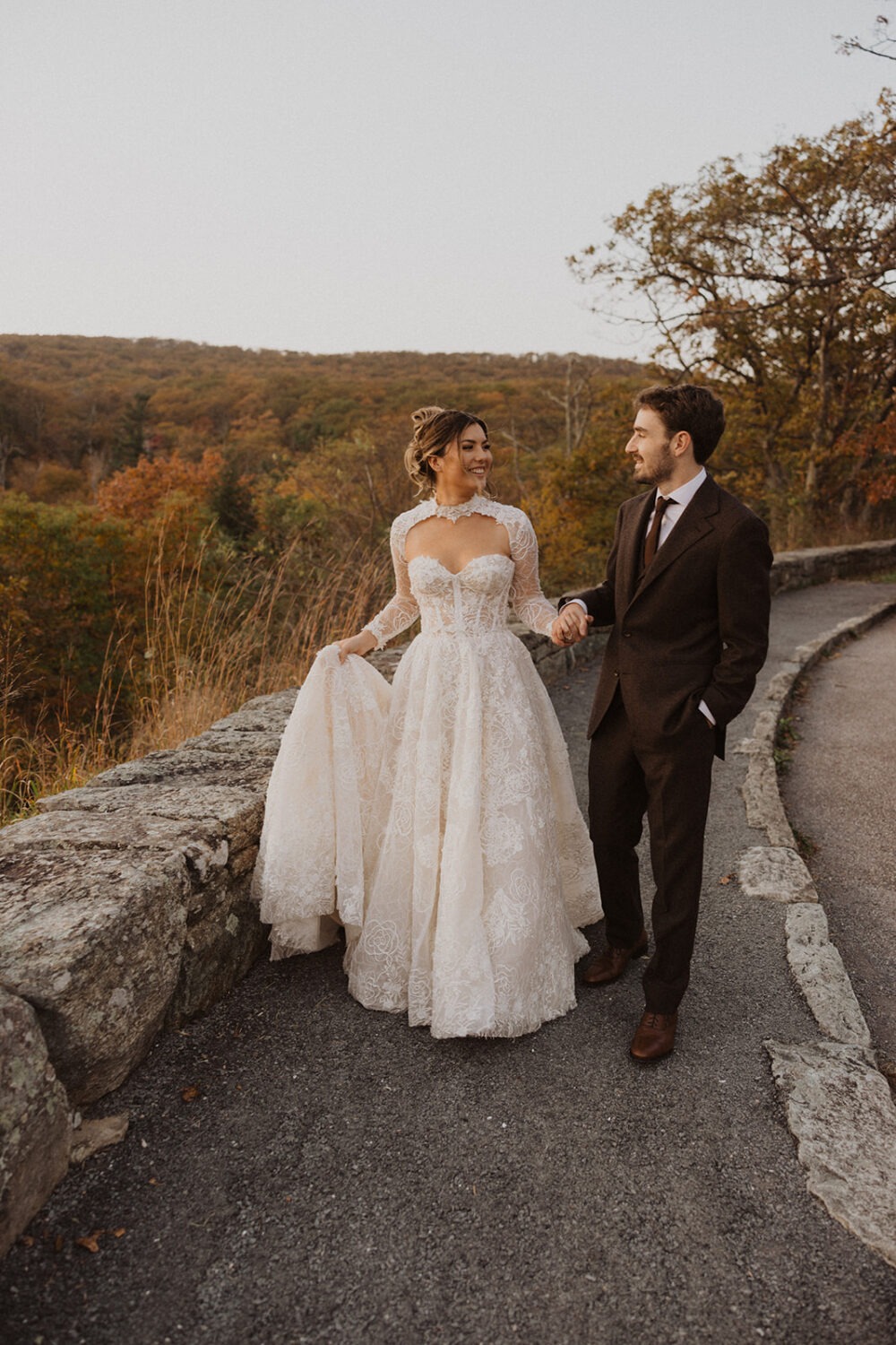 couple walking along path at Shenandoah National Park Skyline Drive