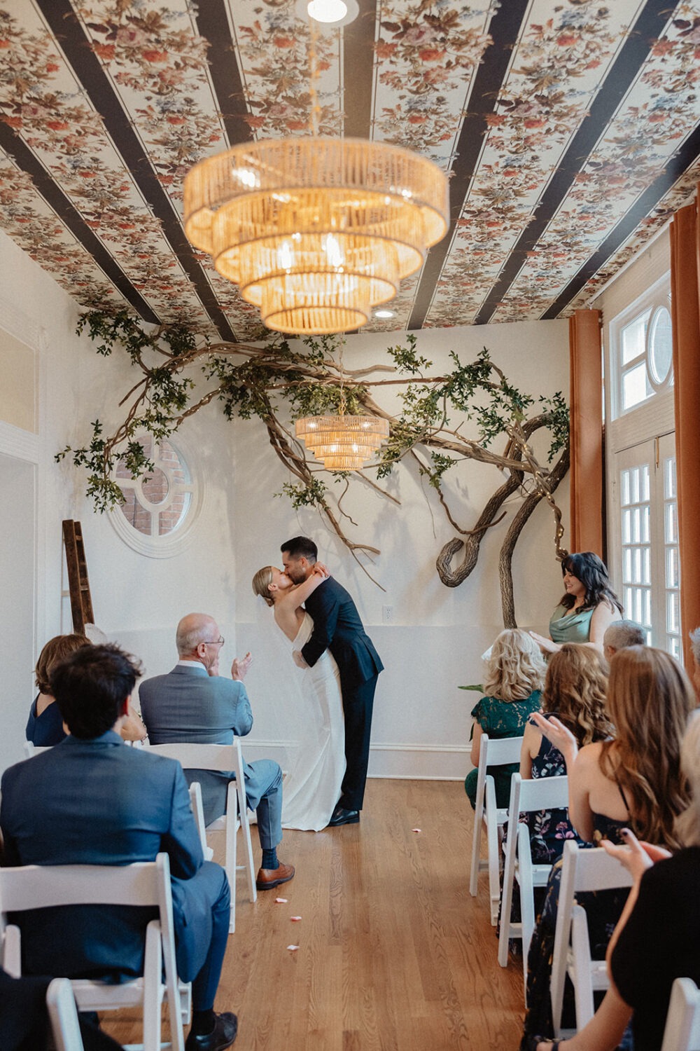 couple kiss during ceremony