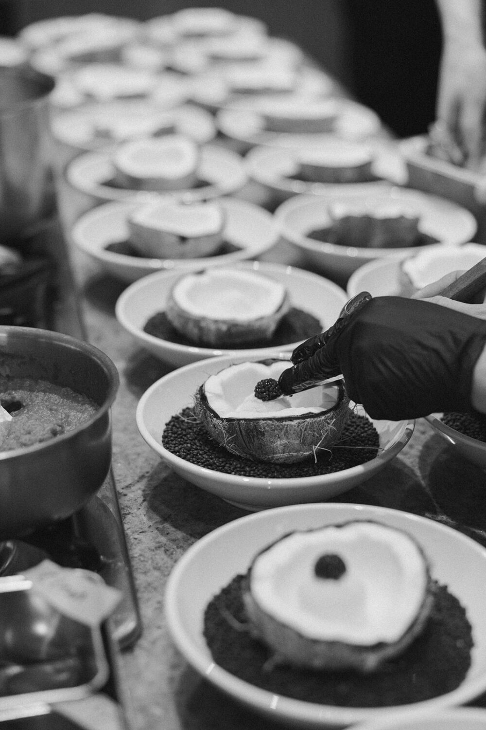 wedding reception food being prepared