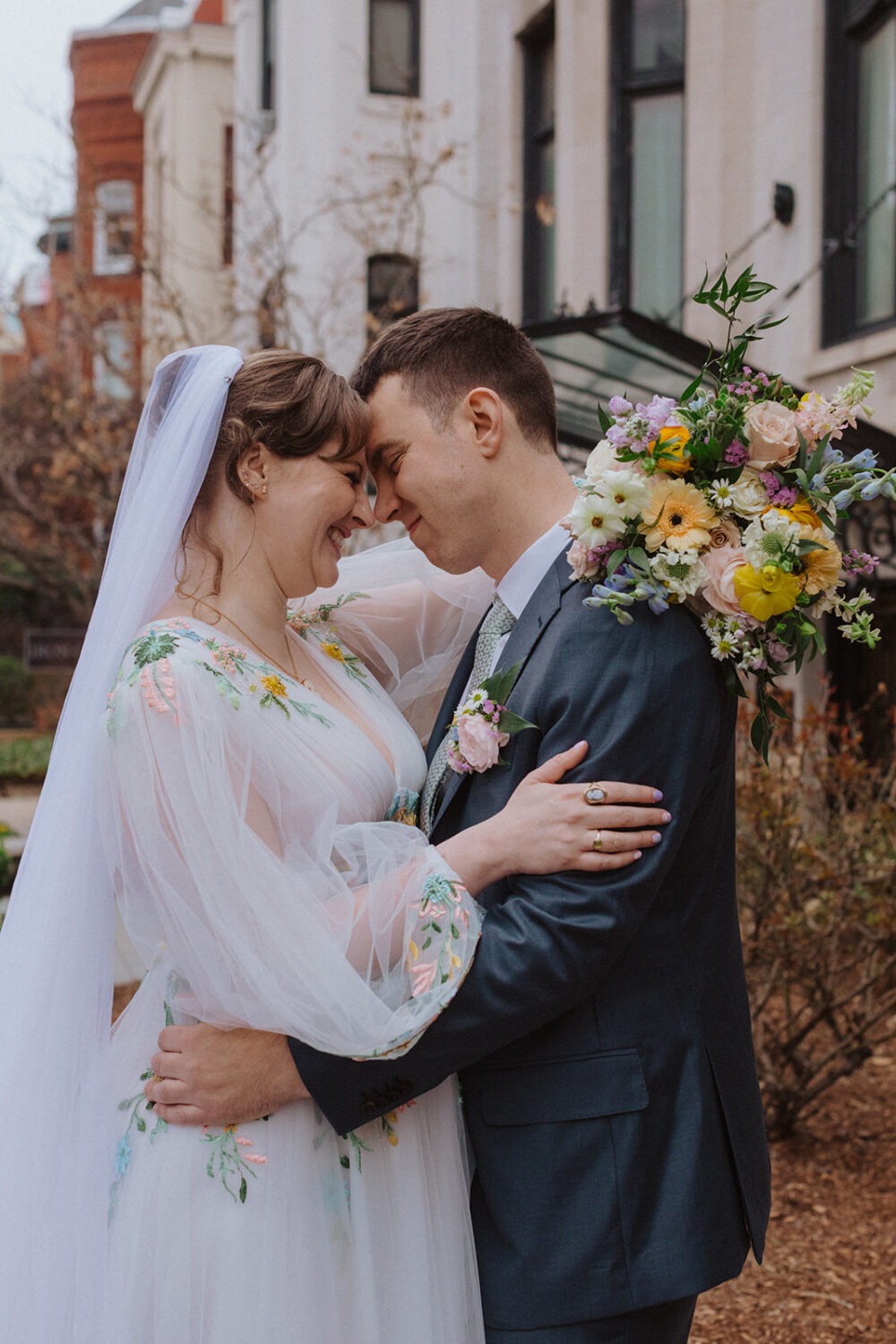 couple embracing outside the venue in Washington DC
