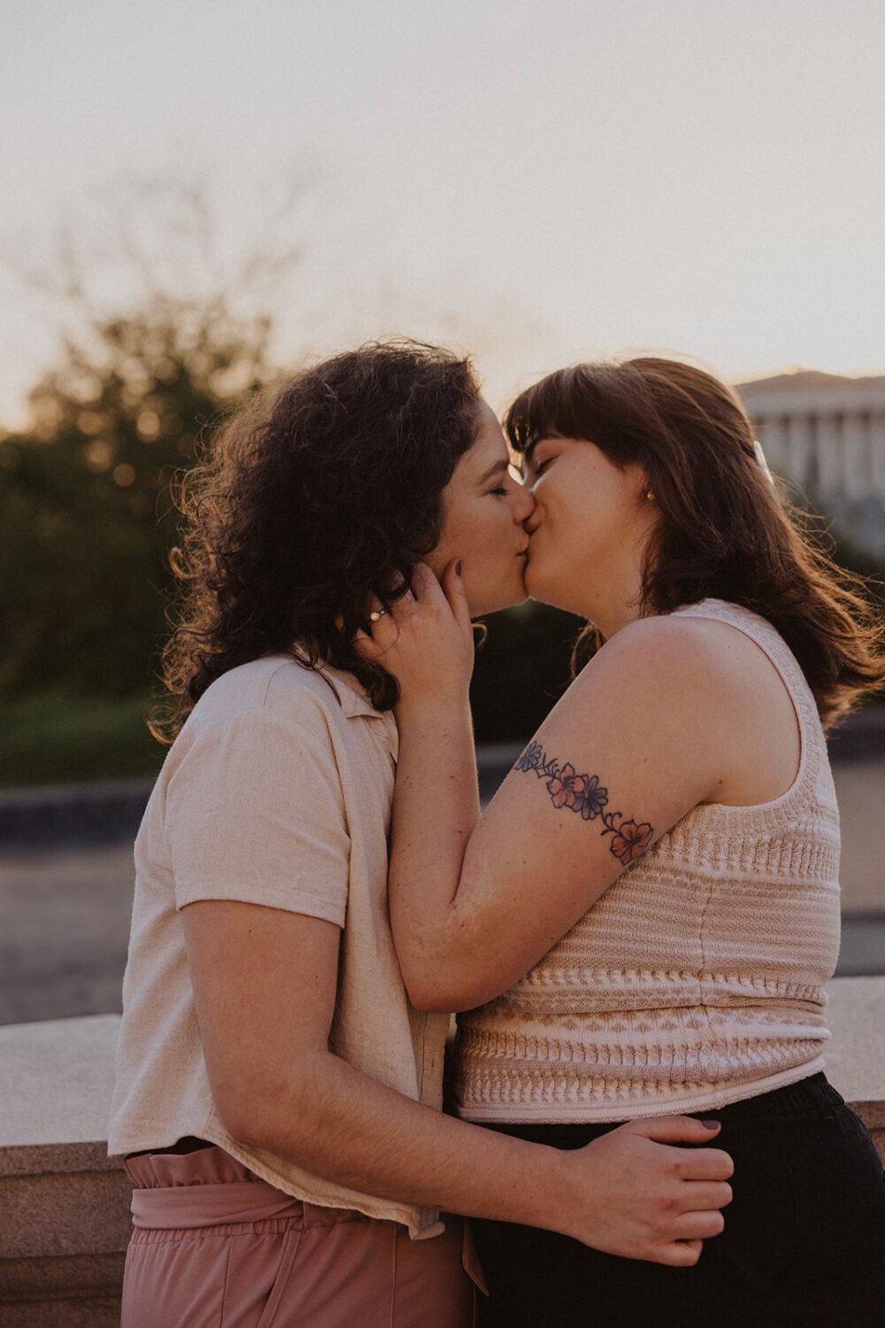 couple kiss during DC engagement photoshoot