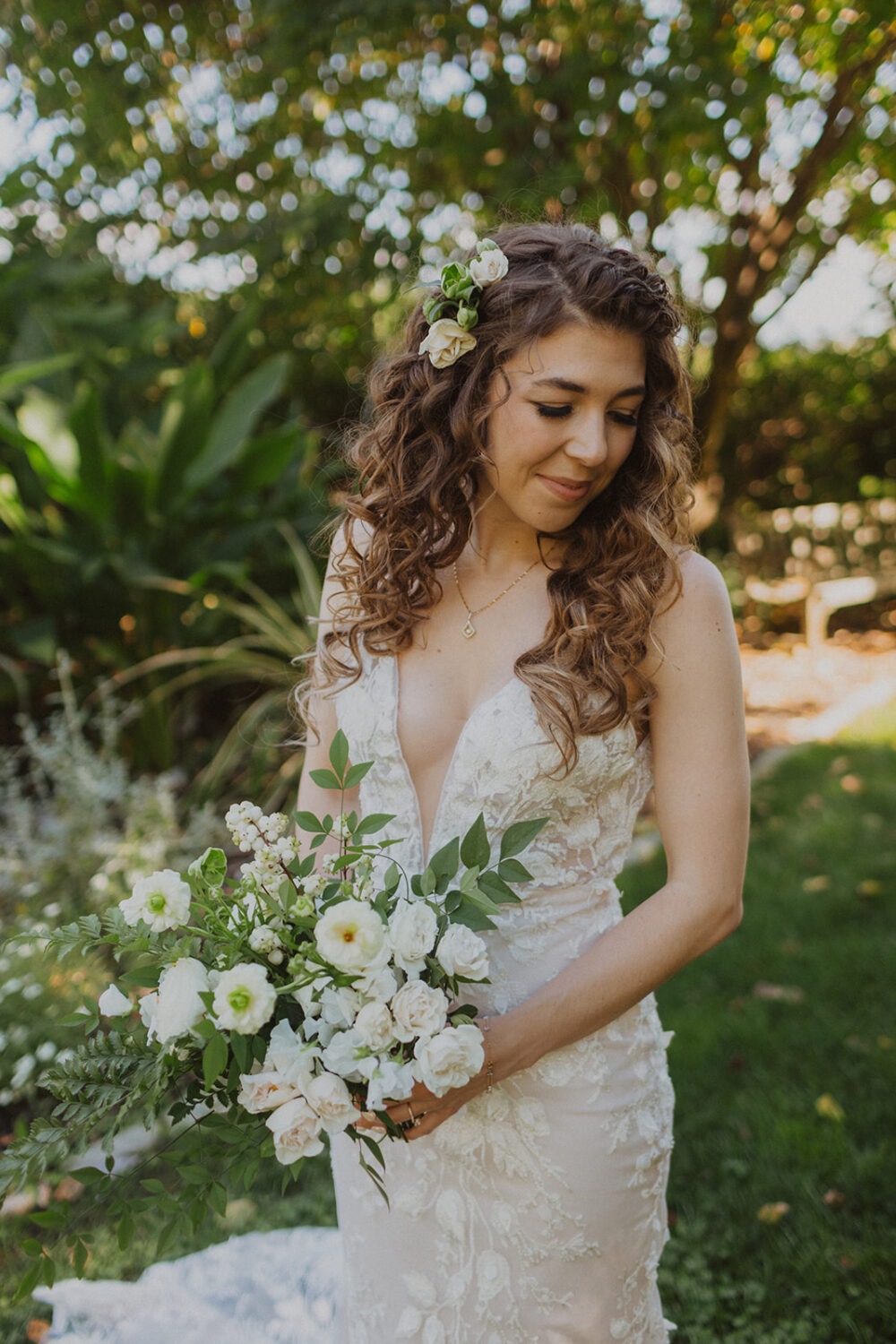 bride poses along one of the trails 