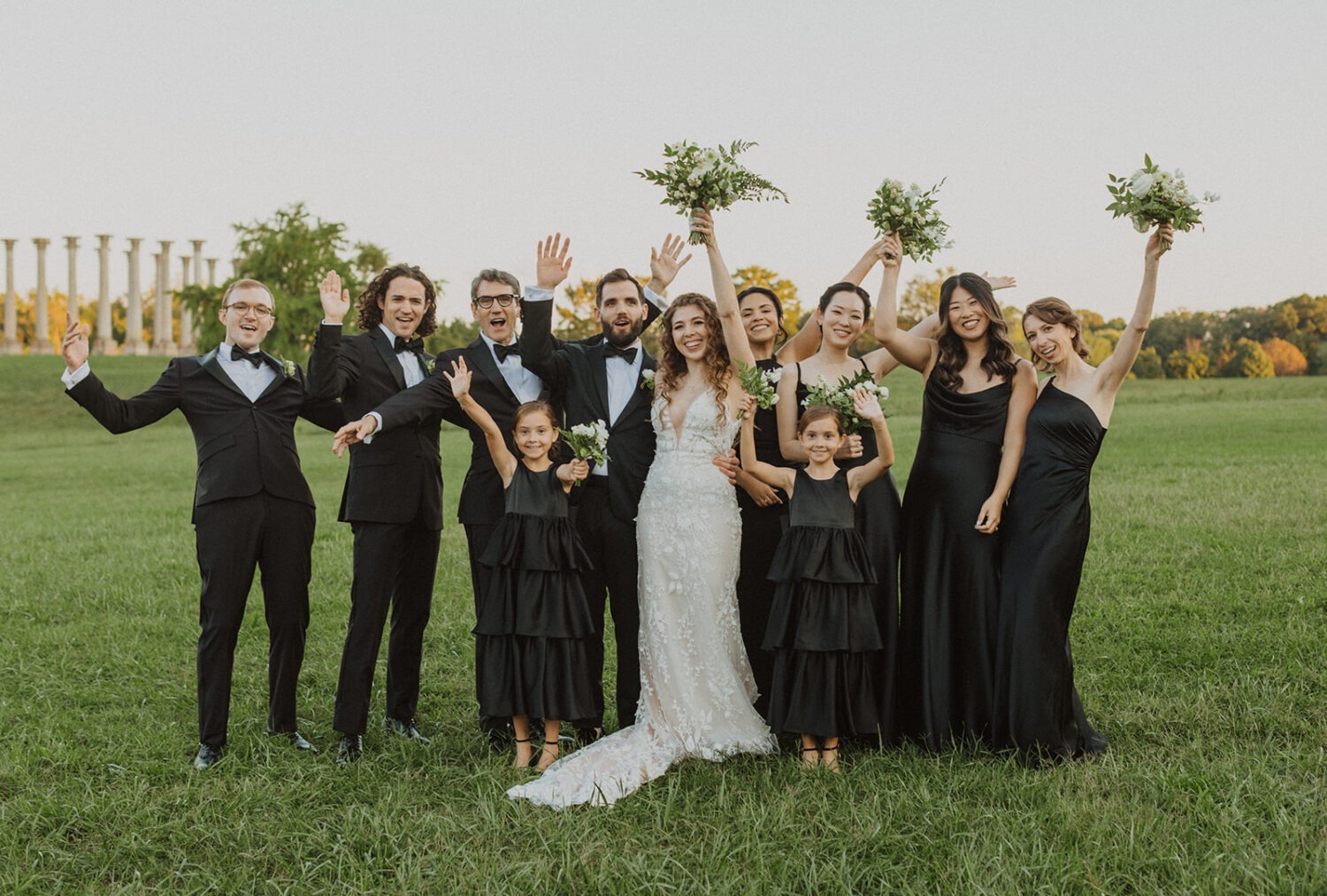 couple and wedding party photos at National Arboretum wedding 