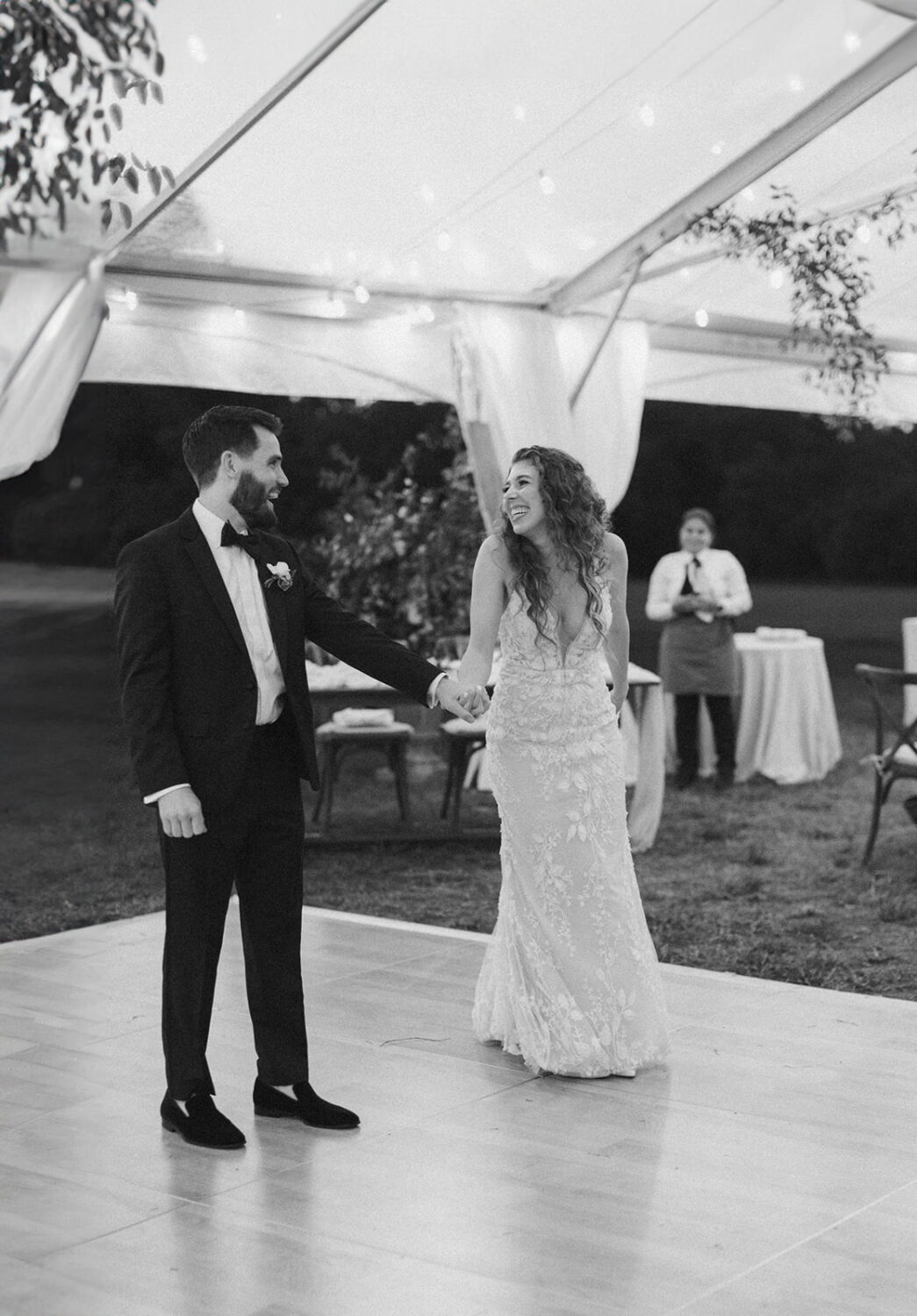 couple dance at reception during their National Arboretum wedding