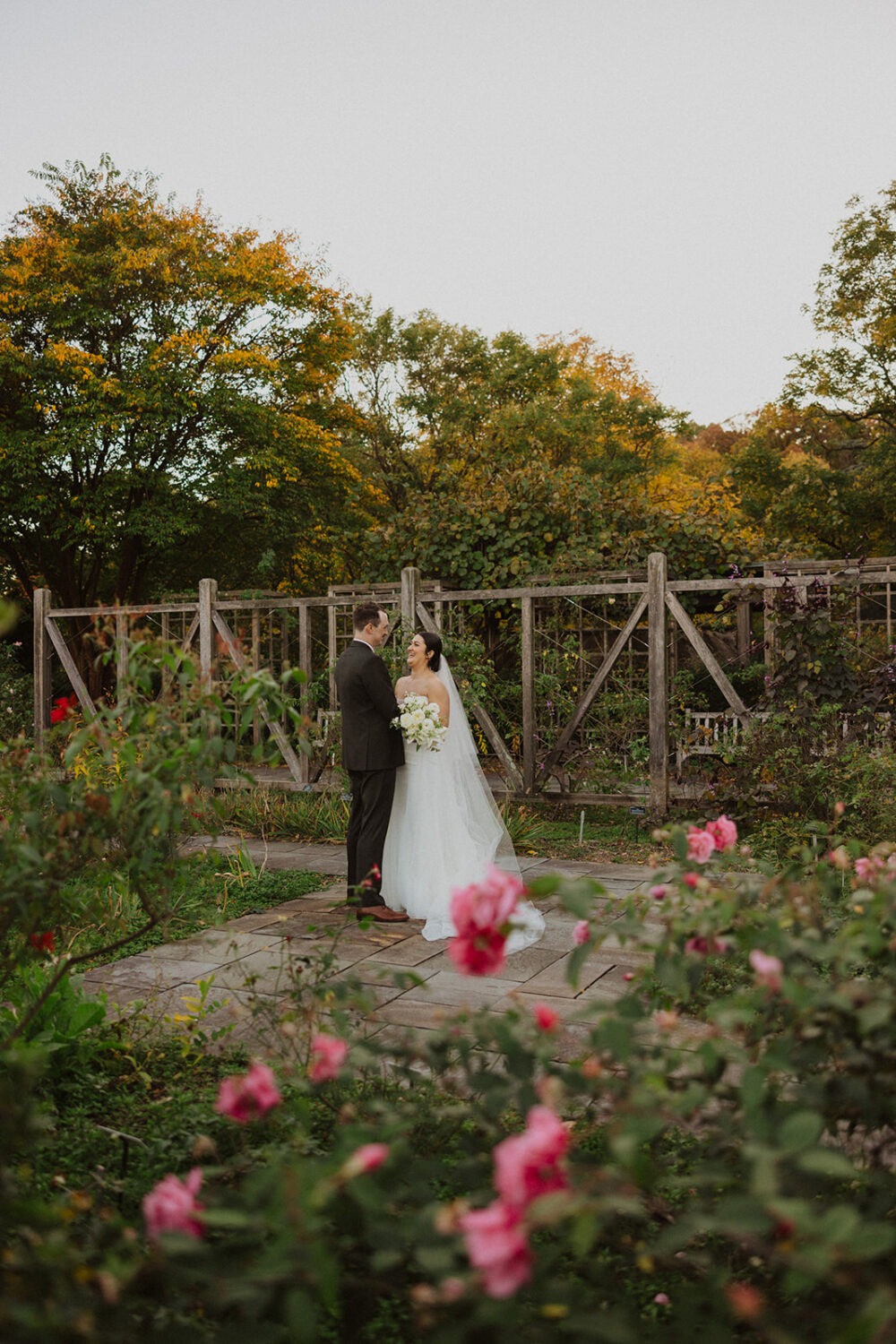 couple pose in the Herb Garden