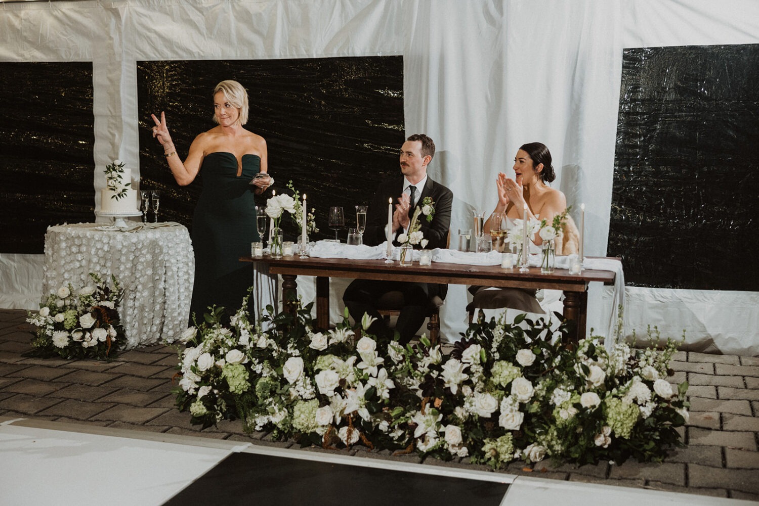 bridesmaid gives speech during reception