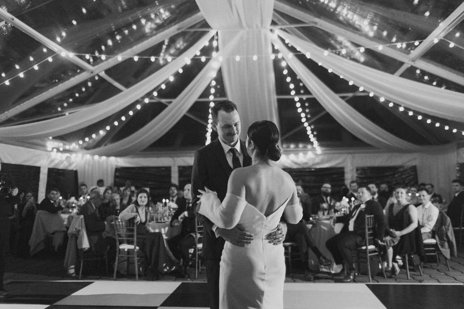 couple dance at reception during their National Arboretum wedding