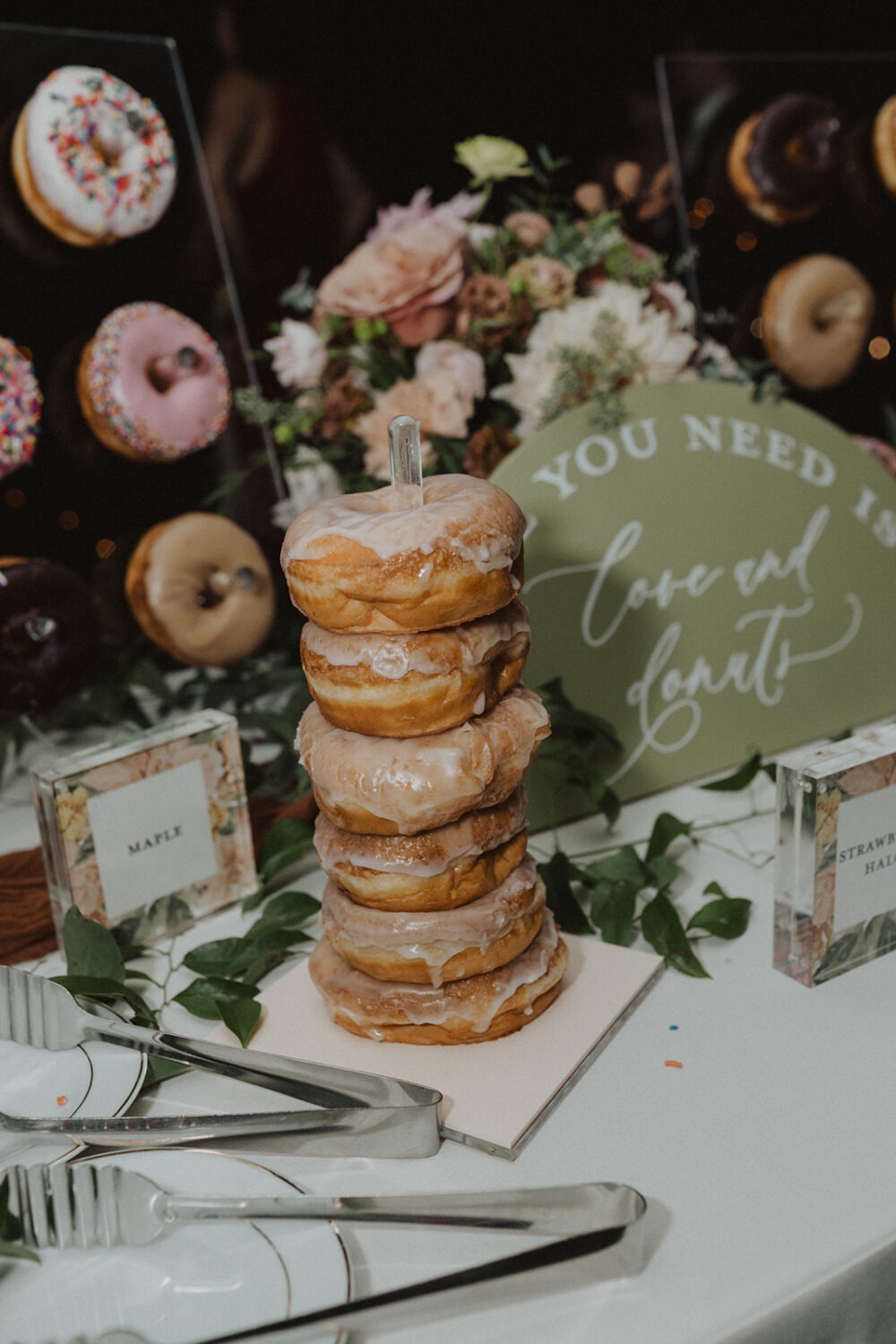 donut wall during wedding reception 