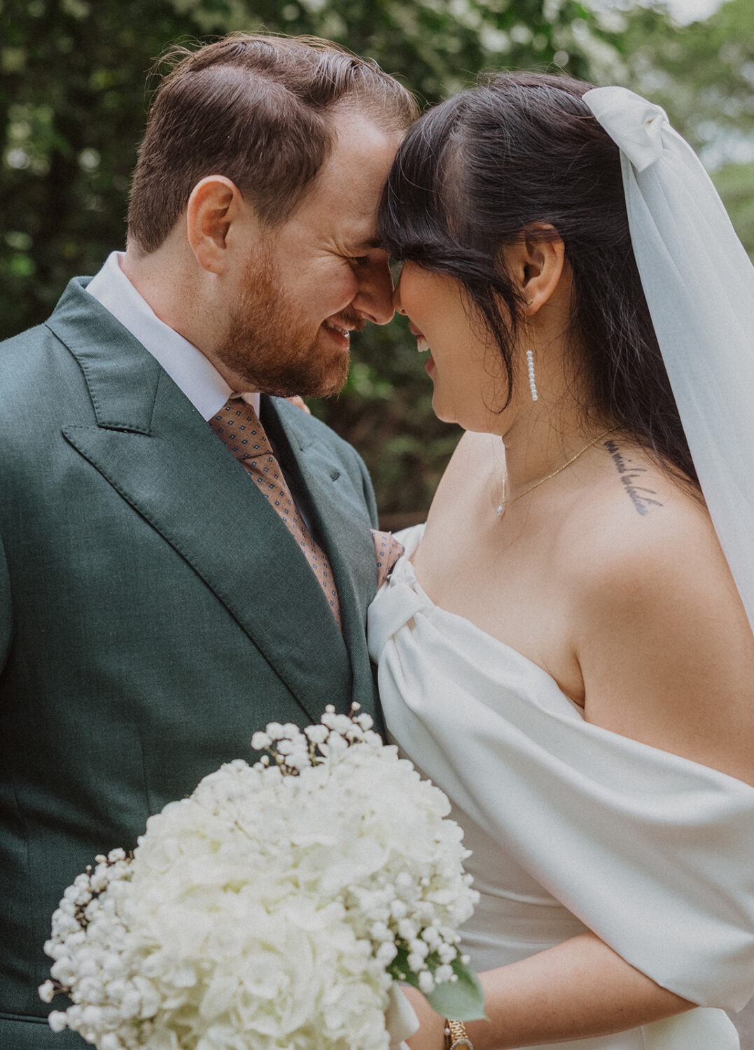 couple embrace and smile together