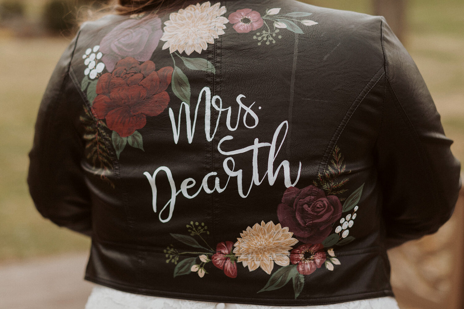 detail shot of custom-made jacket for bride