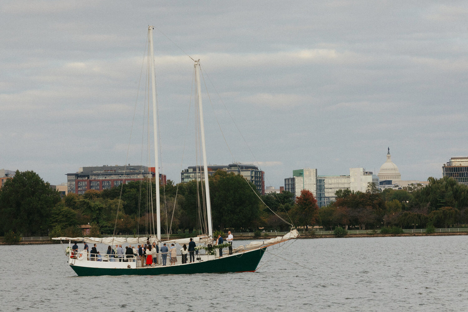 distance shot of boat wedding on the Potomac River
