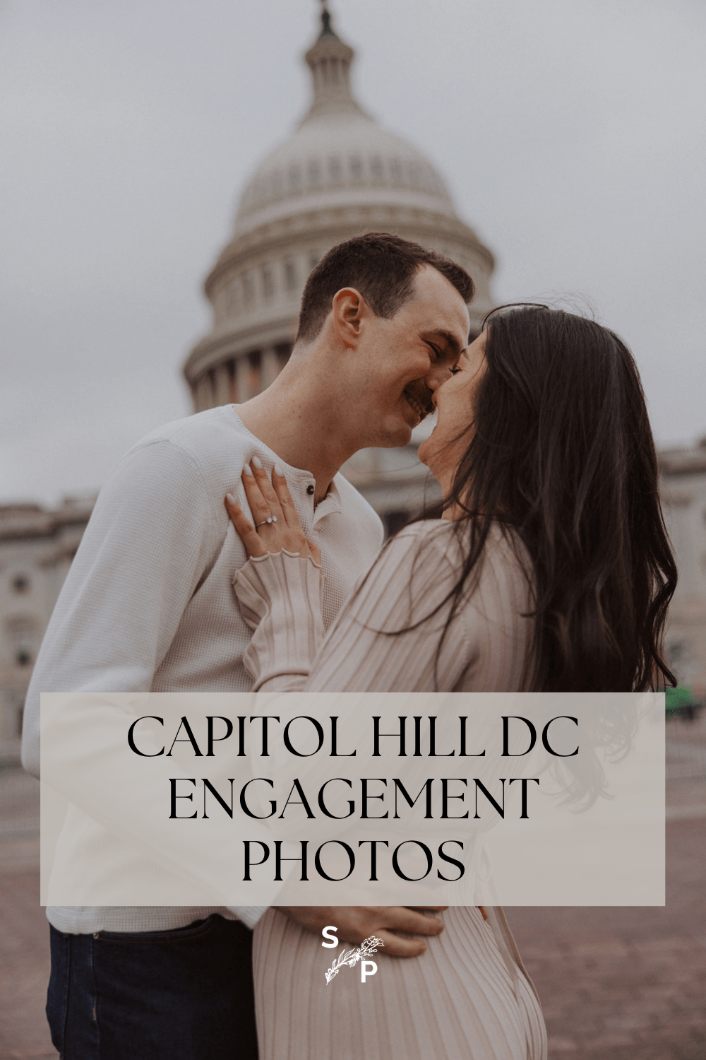 couple embrace during their Capitol Hill DC engagement photos