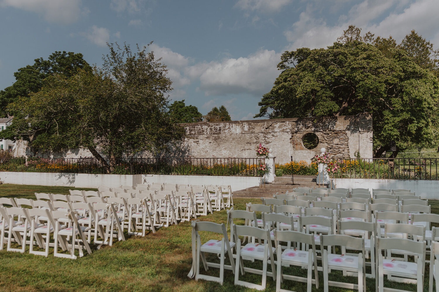 detail shot of ceremony set up for mansion wedding