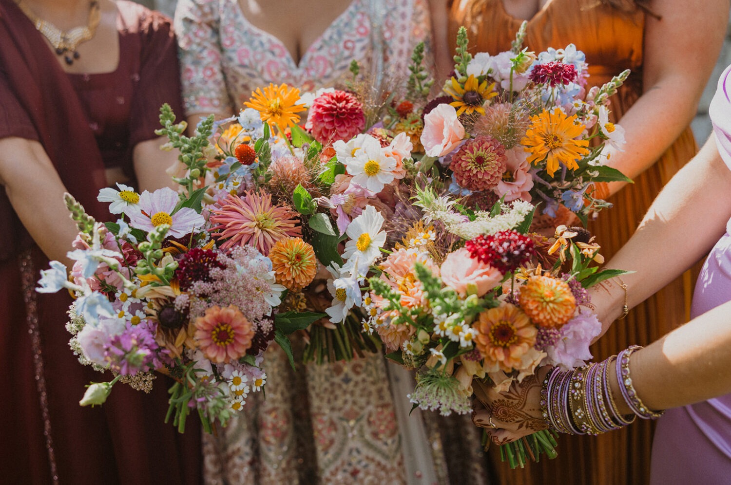 detail shot of all the colorful flowers