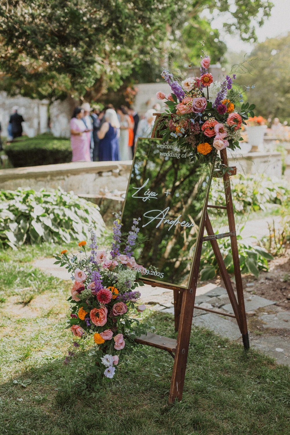 wedding mirror sign with flowers