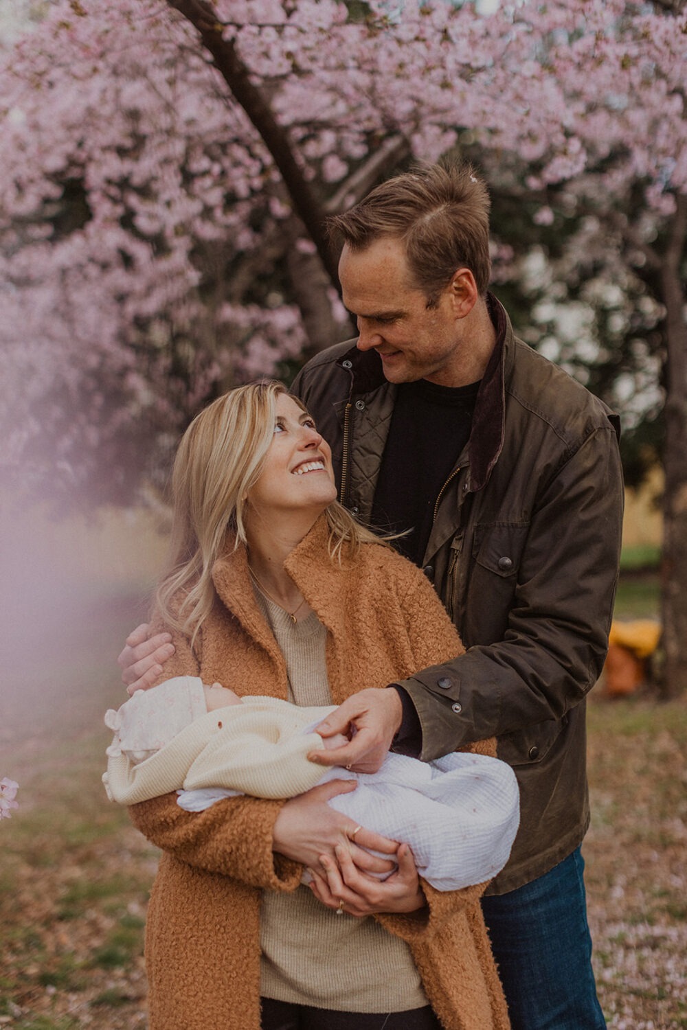 family pose while taking DC cherry blossom photos